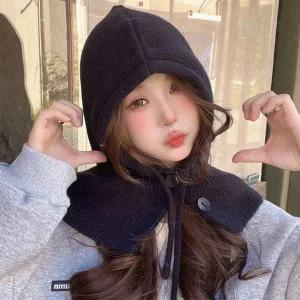 [콩심팥심]여성 버튼 바라클라바 방한워머 후드워머 니트워머
