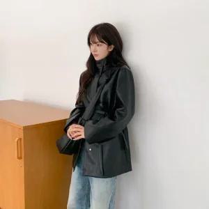 여성 힙무드 허리스트랩 가방 세트 레자 하이넥 자켓