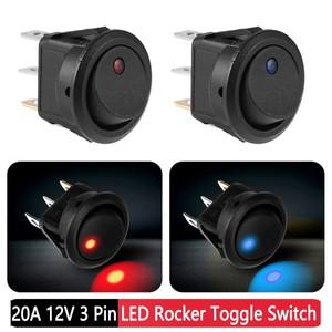 적색 청색 LED 조명 로커 토글 SPST 스위치 3 핀 자동차  보트 트럭 켜기  원형 도트  1 개  5 20A  12V