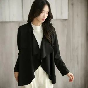 |KSJ681B|여자 가을 오피스룩 러플 트렌치 박시핏 노버튼 자켓