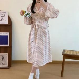 체크 목욕 여성 하트 가운 롱 여름 커플 가정용 (47bBy)
