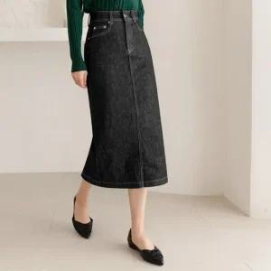 XXL까지) 바루코멘 스판 데님 H 스커트 가을 데일리 일상 캐쥬얼 출근룩 베이직 빅사이즈