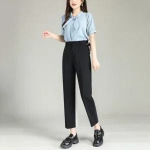 바지 하이웨스트 정장 직업 여자 9부바지 9부 (48XrQ)