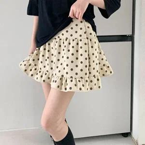 [옷자락]여자 러블리 땡땡이 프릴 셔링 미니 스커트