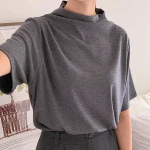 여자 반목폴라 가을반팔티 무채색 무지 이너 티셔츠