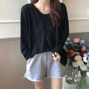 ONM 여성 데일리 가을 루즈핏 얇은 후드 티셔츠