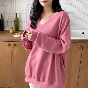 [하프클럽/]빅사이즈 509 오버딥즈이넥롱맨투맨 DILE893