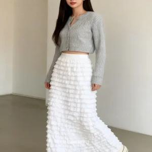 [보니제이]프릴 데이트룩 롱스커트 바캉스 올 플리츠 캉캉 밴딩