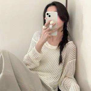 [하프클럽/]오버핏 레이어드 펀칭 그물 넷 니트