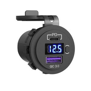 PD QC3.0 USB 2포트 볼트메타 방수 소켓 고속 충전 집어등 전압 원형 파워뱅크