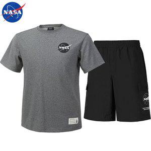 [NASA] 나사 남녀공용 반팔티+우븐 5부 반바지 세트 N-161UMG+N-056PBK 남자 여성 티셔츠 여름바지