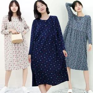빅사이즈 플라워 피치원피스(~99) 기모터치  원피스 잠옷 여성 긴팔 엄마옷 홈웨어 이지웨어 양면기모 