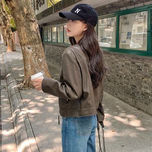 짜리점 여자 키작녀 가죽 코트 차이나카라 복 숏기장 빈티지 봄가을 꾹1