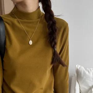 여성 겨울 기모 골지 이너 반목티 얇은 반목폴라 반폴라 루즈핏 흰티 흰색 정장 간절기