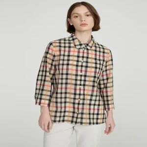 닥스 여성 25SS [여름 셔츠] 브라운 클래식 체크 울 폴리 혼방 하프 기장 셔츠 DLSH5BE21W3