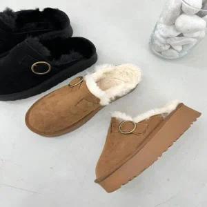 /옷자락 여자 벨티드 어그 키높이 통굽 털 슬리퍼