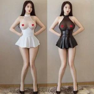 튜홀터원피스 코레 섹시 망사 란제리 슬립 섹시슬립