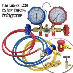 호스 커플러 및 어댑터가 포함된 3방향 AC 매니폴드 게이지 세트 냉매 R410A R32 자동차