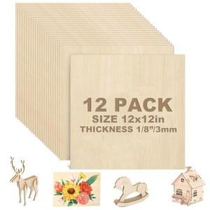 12 팩 배스우드 시트 1/8인치 합판 3mm, 공예용 사각 미완성 목재 보드, DIY 프로젝트, 미니 하우스 빌딩, 건축 모델 제작 - 11 8 8인치