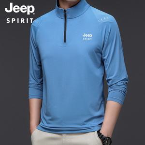 JEEP SPIRIT 남성 캐주얼 스판 트레이닝 티셔츠 가을 골프 집업 긴팔 티셔츠