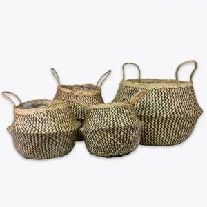 모던레시피 왕골 라탄 지그재그 패턴 해초바구니 25cmx25cm