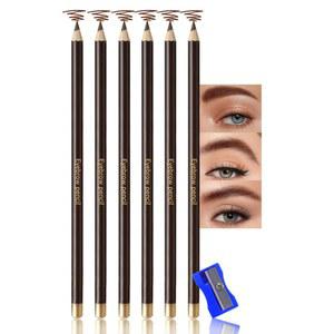 후아진 6Pcs 롱 눈썹 연필 세트, 커피 내추럴 룩, 및 라이너용, 방수 땀 방지 나무 하드 코어 브로우 펜슬, 샤프너, 초보자를 위한 롱래스팅 메이크업 키트104#