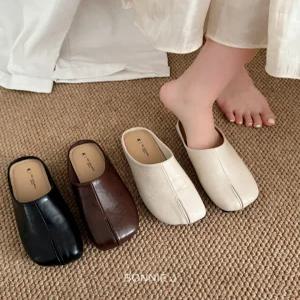 [보니제이]절개 포인트 뮬 슬리퍼 3color 스퀘어 데일리 샌들 블