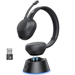 [미국배송] FXWONTY 무선 헤드셋 마이크가 장착된 블루투스 헤드폰(AI 노이즈 캔슬링) USB 동글 사용 시 65시간 근무 재택근무