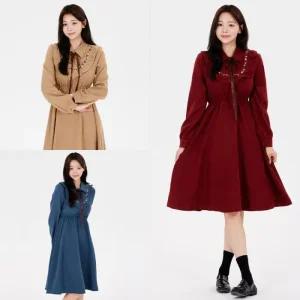 원피스 빈티지 라운드 허리밴딩 긴팔 레이스 (대여)