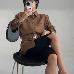 [다잇템] 여성 세무 셔켓 힙커버 카라넥 혁대 빅사이즈 자켓