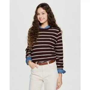 [헤지스레이디스](강남점)[25FW][HSTS-5DC82]클래식핏 니트라이크 스트라이프 스웨트셔츠 브라운