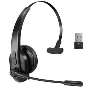 컴퓨터용 USB 동글이 장착된 Sarevile 블루투스 헤드셋, 사무실 및 트럭 운전사용 노이즈 캔슬링 마이크가 싱글 이어 무선 업무용 음소거 버튼이 있는 Bluetooth V5.2