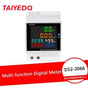 D52-2066 6 In1 Din 레일 AC 모니터 110V 220V 100A 전압 전류 역률 활성 Kwh 전기 에너지 주파수 측정기