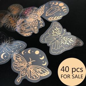 40pcs 로즈 골드 스티커 투명 PET 신비한 나비; 달; 버섯; 다이아몬드; 태양; 마술 지팡이 DIY 장식 시리즈