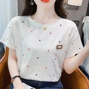 별모양 입체 데일리프린트 오버핏 숏슬리브 탑 (WFJT84D)