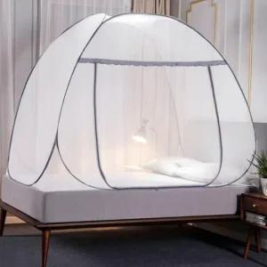 원터치 접이식 일체형 그레이 모기장 150X200cm 원터치모기장 사각모기장 침대모기장