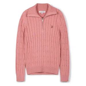 [유에스폴로][U.S. POLO ASSN.] 25FW 여성 케이블 하프집업니트_멜란지핑크