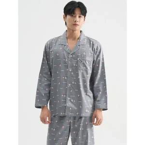 [하프클럽/]작은곰하트 긴팔 주자 순면 남성 빅사이즈 잠옷 세트