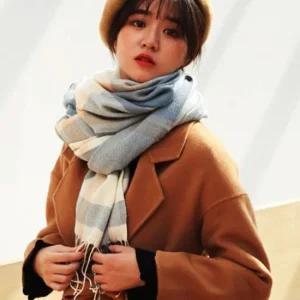 체크머플러 베이지블루 겨울용품 겨울 일체형 소프트 토끼 후드 겨울 귀도리 부드러운