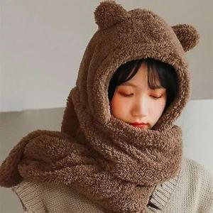 후드 목도리 브라운 토끼 아동 넥워머 소프트 토끼 겨울 귀도리 부드러운