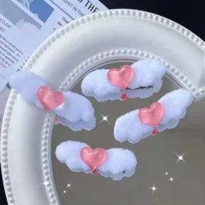 스윗 하트 날개 헤어 머리 집게핀 꽃 머플러 러블리 리본 블루 곱창 헤어 머리 스카프 끈