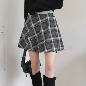 [하프클럽/]여자 레이온 격자 체크 뒷밴딩 a라인 미니 스커트