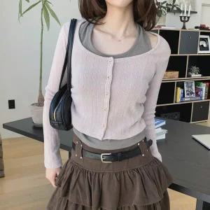 [하프클럽/]여자 러블리 슬림핏 홀터넥 골지 레이어드 가디건