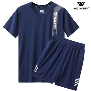[위즈아이]남성 스포츠 반팔 트레이닝 세트 런닝슈트 여름 상하세트 WI110SET
