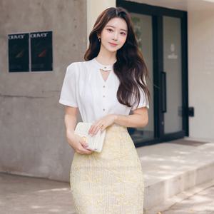 [시크라인] (~XL까지) 닐로이 초커넥 셔링 하트버튼 블라우스 여름 하객룩 오피스룩 격식룩 출근룩 데일리룩 데이트룩