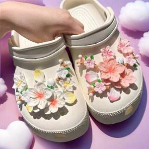 핑크 사쿠라 꽃 신발 참 세트, 나막신 벚꽃 신발 장식, 휴일 선물용 DIY 신발 액세서리, 파티 선물
