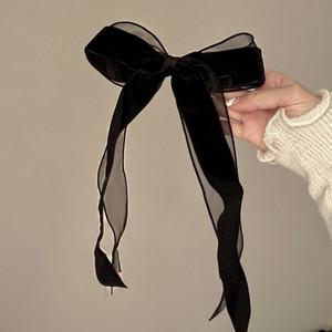 블랙 웨딩 리본핀 검정 벨벳 레이스 헤어 머리핀 셀프 촬영 소품
