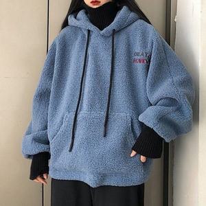 여성 2컬러 레이어드 루즈핏 후리스 뽀글이 후드티