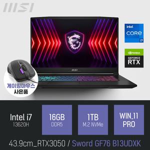 ⓒ MSI GF시리즈 Sword GF76 B13UDXK 16GB 1TB WIN11 / 사무용 영상편집 고성능 포토샵 캐드 노트북
