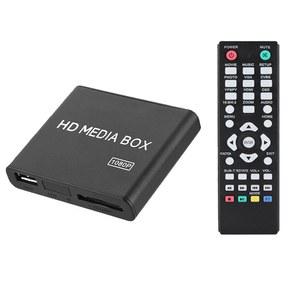 1080p HD 미디어 플레이어, AV /HDMI /VGA /YPbPr 리모컨 포함 미니 MP4 플레이어 스테레오 서라운드 사운드 지원 SD 카드 및 USB 드라이브 장치(미국 플러그)